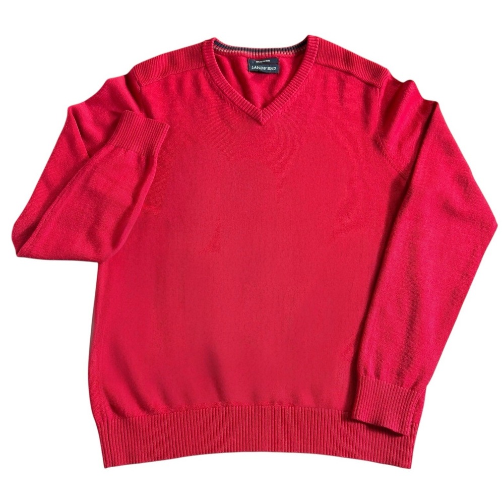 LANDS END 100% MERINO WOOL RED PULLOVER SWEATER MEN'S SIZE‎ M 38 40